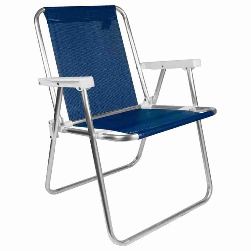 Kit 4 Cadeiras de Praia Alta em Alumínio, até 110kg, Azul Marinho, para Camping, Piscina, Praia, Jardim, Exterior