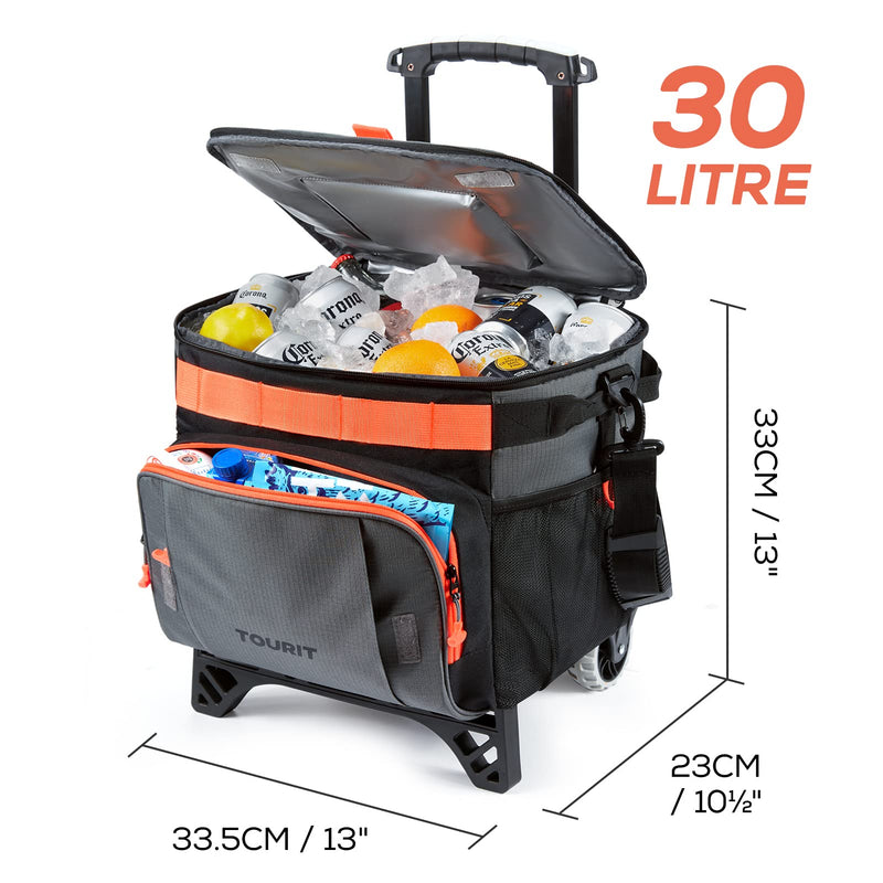 TOURIT Cooler dobrável de 50 latas, à prova de vazamento, isolamento térmico, bolsa térmica macia com rodas e carrinho todo-o-terreno para praia, acampamento, pátio, viagens ao ar livre, campos de