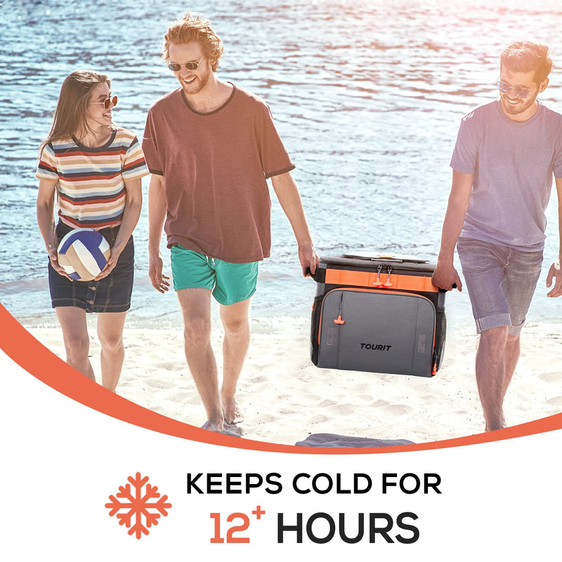 TOURIT Cooler dobrável de 50 latas, à prova de vazamento, isolamento térmico, bolsa térmica macia com rodas e carrinho todo-o-terreno para praia, acampamento, pátio, viagens ao ar livre, campos de